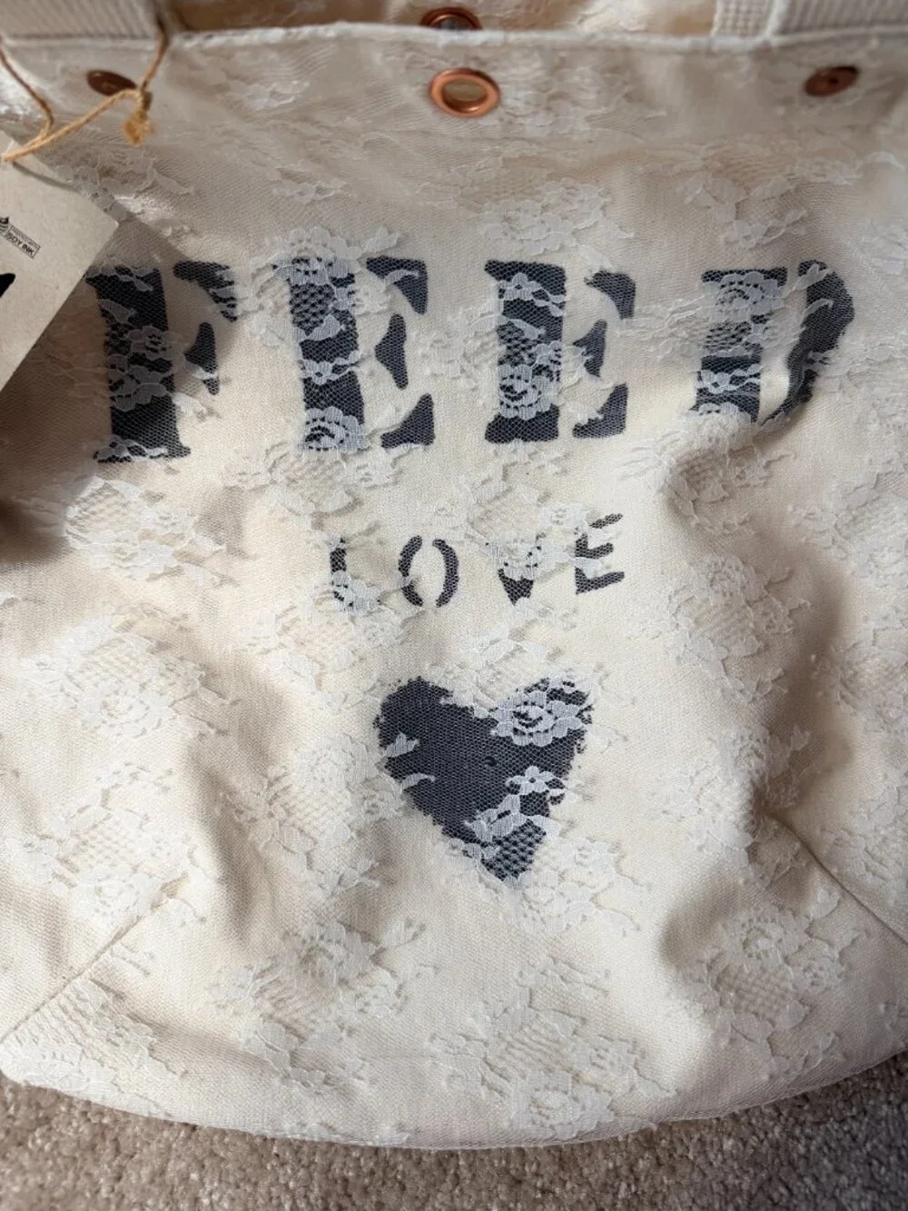 FEED Love Lace Wedding Canvas Tote Bag w/ Heart Design
